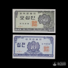 Corea del Sur, Banco de Corea. Pareja de billetes a catalogar. 1962.