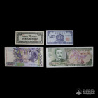 Lote de cuatro billetes mundiales a catalogar.