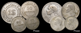 Chile, Pozo Almonte (Tarapaca). Lote de cuatro fichas: Oficina Cala-Cala - 10, 20, 50 Centavos y 1 Peso. S/F.