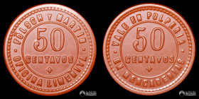Chile, Pozo Almonte. Ficha: Oficina Limeñita - 50 Centavos. Circa 1910.