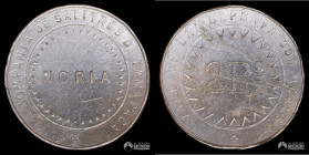 Chile, Pozo Almonte (epoca peruana). Ficha: Oficina Noria - 2 Reales. Circa 1870.