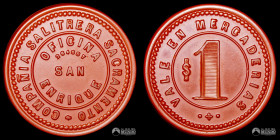 Chile, La Noria. Ficha: Oficina San Enrique (Cia. Salitrera Sacramento) - 1 Peso. Circa 1906.