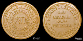 Chile, Pozo Almonte. Ficha: Oficina San Estevan - 20 Centavos. Circa 1910.
