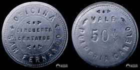 Chile, Tarapaca. Ficha: Oficina San Fernando, Pulperia Canelo. 50 Centavos. S/F.