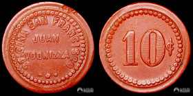 Chile, Pisagua. Ficha: Oficina San Francisco (Juan Vodnizza) - 10 Centavos. Circa 1911.