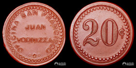 Chile, Pisagua. Ficha: Oficina San Francisco (Juan Vodnizza) - 20 Centavos. Circa 1911.