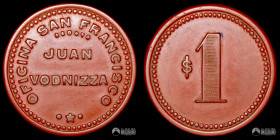 Chile, Pisagua. Ficha: Oficina San Francisco (Juan Vodnizza) - 1 Peso. Circa 1911.
