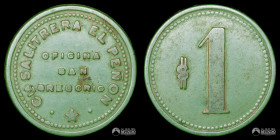 Chile, Aguas Blancas. Ficha: Oficina San Gregorio (Cia. Salitrera El Peñon) - 1 Peso. S/F.