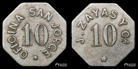 Chile, Huara. Ficha: Oficina San Jorge (J. Zayas y Ca.) - 10 Centavos. S/F.