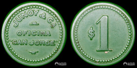 Chile, Huara. Ficha: Oficina San Jorge (Junoy y Ca.) - 1 Peso. S/F.