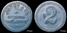 Chile, Huara. Ficha: Oficina San Jorge (Junoy y Ca.) - 2 Pesos. S/F.