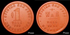 Chile. Ficha: Oficina San Jose (Weinhard y Brand) - 1 Peso. Circa 1887.