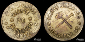 Chile, Tamaya. Ficha: Mina Dichosa - 20 Centavos. 1876.