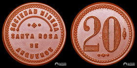 Chile, La Serena. Ficha: Sociedad Minera Santa Rosa de Arqueros - 20 Centavos. S/F.