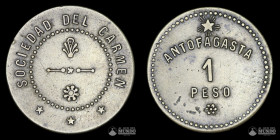 Chile, Antofagasta. Ficha: Sociedad del Carmen - 1 Peso. S/F.