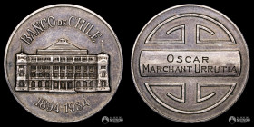 Chile. Medalla: 40 Años del Banco de Chile. 1934.