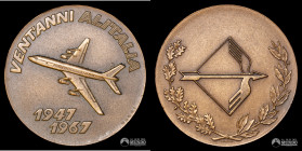 Italia. Medalla: 20 Años de Alitalia. 1967.