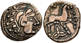 CENTRAL GAUL. Lemovices. Circa 100-50 BC. Stater (Electrum, 18 mm, 4.64 g, 9 h). Stylized head to right, with hair in six large locks. Rev. Celticized...