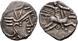 SOUTHERN GAUL. Allobroges. Circa 61-40 BC. Quinarius (Silver, 16 mm, 2.17 g, 12 h). BR[I] Head of Roma to right, wearing winged helmet. Rev. [C]O[MA] ...
