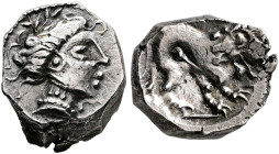 SOUTHERN GAUL. Insubres. 2nd century BC. Drachm (Silver, 14 mm, 3.76 g, 5 h), imitating Massalia. Head of a nymph to right, wearing triple-pendant ear...