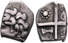 SOUTHERN GAUL. Volcae-Tectosages. Mid 2nd-early 1st century BC. Drachm (Silver, 15 mm, 3.51 g), 'à la croix' type. Celticized male head to left; befor...
