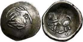 LOWER DANUBE. Uncertain tribe. Circa 2nd century BC. Tetradrachm (Silver, 22 mm, 6.58 g, 9 h), 'Sattelkopfpferd' type, imitating Philip II of Macedon....