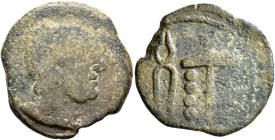 ETRURIA. Populonia. Late 3rd century BC. Triens (Bronze, 25 mm, 8.31 g, 10 h). Head of Sethlans to right, wearing laureate pilos; to left, X. Rev. Ham...