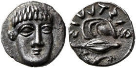 CAMPANIA. Phistelia. Circa 325-275 BC. Obol (Silver, 10 mm, 0.68 g, 12 h). Young male head facing, turned slightly to right. Rev. &#66330;&#66313;&#66...