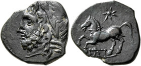 APULIA. Arpi. Circa 325-275 BC. AE (Bronze, 16 mm, 2.63 g, 6 h). Laureate head of Zeus to left. Rev. Horse galloping left;above, star; below, monogram...