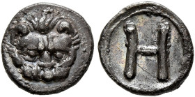 BRUTTIUM. Rhegion. Circa 415/0-387 BC. Hemilitron (Silver, 7 mm, 0.42 g, 2 h). Facing lion's scalp. Rev. Large H; all within shallow incuse circle. HN...