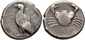 SICILY. Akragas. Circa 470/465-440s. Tetradrachm (Silver, 24 mm, 17.15 g, 1 h). AKPAC-ANTOC Eagle standing left with closed wings. Rev. Crab within sh...
