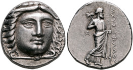 SATRAPS OF CARIA. Maussolos, circa 377/6-353/2 BC. Tetradrachm (Silver, 25 mm, 15.34 g, 12 h), Halikarnassos. Laureate head of Apollo facing slightly ...