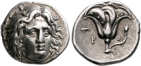 ISLANDS OFF CARIA, Rhodos. Rhodes. Circa 275-250 BC. Didrachm (Silver, 20 mm, 6.72 g, 12 h), Aristonomos, magistrate. Head of Helios facing slightly t...