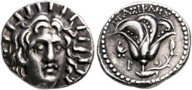 ISLANDS OFF CARIA, Rhodos. Rhodes. Circa 250-230 BC. Didrachm (Silver, 20 mm, 6.68 g, 12 h), Herasikles, magistrate. Radiate head of Helios facing sli...