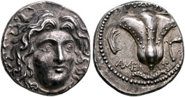 ISLANDS OFF CARIA, Rhodos. Rhodes. Circa 229-205 BC. Didrachm (Silver, 19 mm, 6.82 g, 12 h), Ameinias, magistrate. Radiate head of Helios facing sligh...
