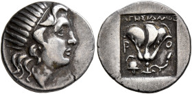 ISLANDS OFF CARIA, Rhodos. Rhodes. Circa 188-170 BC. Drachm (Silver, 16 mm, 3.00 g, 12 h), Agesidamos, magistrate. Radiate head of Helios to right. Re...
