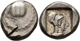 PAMPHYLIA. Side. Circa 460-430 BC. Stater (Silver, 20 mm, 10.84 g, 3 h). Pomegranate within wreath. Rev. Head of Athena to right, wearing crested Cori...