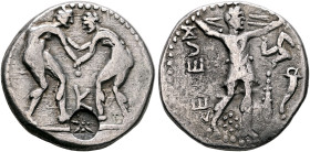 PISIDIA. Selge. Circa 325-250 BC. Stater (Silver, 23 mm, 8.63 g, 12 h). Two nude wrestlers, standing and grappling with each other; between them, K; c...