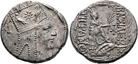 KINGS OF ARMENIA. Tigranes II ‘the Great’, 95-56 BC. Tetradrachm (Silver, 25 mm, 15.81 g, 1 h), Antiochia on the Orontes (?), circa 80-68. Draped bust...