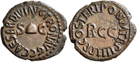 Gaius (Caligula), 37-41. Quadrans (Copper, 17 mm, 3.23 g, 6 h), Rome, 40-41. C•CAESAR•DIVI AVG PRO•N•AVG• Pileus between S - C. Rev. COS•TERT•PON M TR...