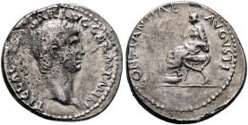 Claudius, 41-54. Denarius (Silver, 19 mm, 3.42 g, 3 h), Lugdunum, 41-42. TI CLAV[D CAE]SAR AVG GERM P M TR P Laureate head of Claudius to right. Rev. ...