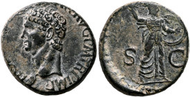 Claudius, 41-54. As (Copper, 26 mm, 11.80 g, 6 h), Rome, 41-42. TI C[LAVDIVS CAESAR] AVG P M TR P IMP Bare head of Claudius to left. Rev. S - C Minerv...
