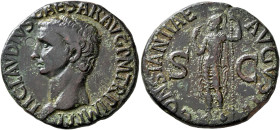 Claudius, 41-54. As (Copper, 27 mm, 11.12 g, 6 h), Rome, 42-43. TI CLAVDIVS CAESAR AVG P M TR P IMP P P Bare head of Claudius to left. Rev. CONSTANTIA...