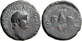 Nero, 54-68. As (Bronze, 27 mm, 10.40 g, 7 h), uncertain Balkan mint (Perinthus?), circa 64-66. [NERO CL]AVDIVS CAESAR AVG GERM [P M] Laureate head of...