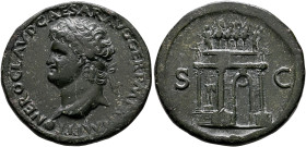 Nero, 54-68. Sestertius (Orichalcum, 35 mm, 23.63 g, 6 h), Lugdunum, circa 65. NERO CLAVD CAESAR AVG GER P M [TR P I]MP P P Laureate head of Nero to l...
