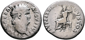 Nero, 54-68. Denarius (Silver, 18 mm, 2.95 g, 6 h), Rome, 67-68. NERO CAESAR AVGVSTVS Laureate head of Nero to right. Rev. IVPPITER CVSTOS Jupiter sea...