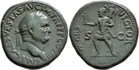 Vespasian, 69-79. Sestertius (Orichalcum, 33 mm, 25.47 g, 8 h), Rome, 71. IMP CAES VESPAS AVG P M TR P P COS III Laureate head of Vespasian to right. ...