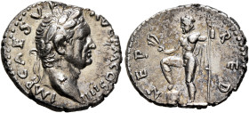 Vespasian, 69-79. Denarius (Silver, 18 mm, 3.15 g, 5 h), Antiochia, 72-73. IMP CAES VE[SP] AVG P M COS IIII Laureate head of Vespasian to right. Rev. ...