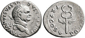 Vespasian, 69-79. Denarius (Silver, 19 mm, 3.04 g, 6 h), Rome, 74. IMP CAESAR VESPASIANVS AVG Laureate head of Vespasian to right. Rev. PON [MAX] TR P...