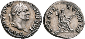 Vespasian, 69-79. Denarius (Silver, 19 mm, 3.22 g, 6 h), Rome, 74. IMP CAES[AR VE]SPASIANVS AVG Laureate head of Vespasian to right. Rev. PON MAX TR P...